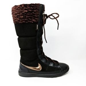 NIKE SNEAKERBOOTS Black Suede Faux Fur SZ 6.5 BX89
